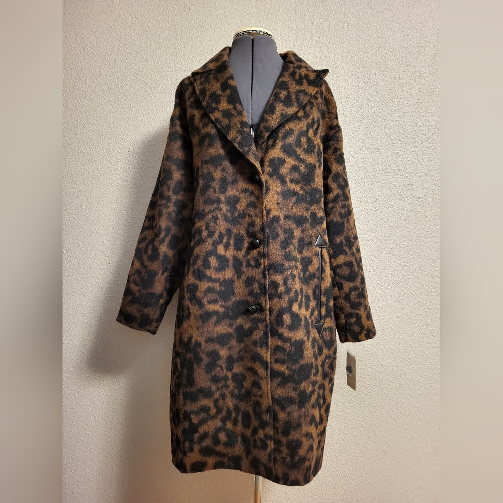 NWT Michael Michael Kors Leopard Print Pea Coat Size Large